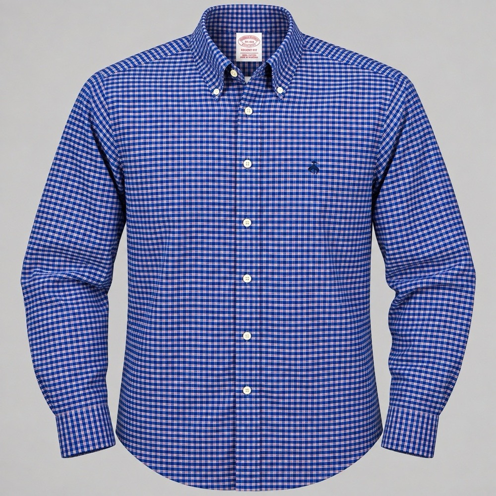 Brooks Brothers Madison Fit Button Down Shirt Men's XL Stretch Navy Blue Check